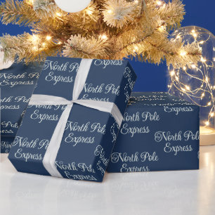 North Pole Express Deep Midnight-Blue Christmas Wrapping Paper