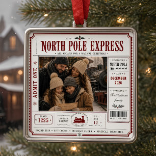 North Pole Express Personalised Family Photo Metal Ornament