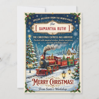 North Pole Express Personalised Kids Christmas Holiday Card