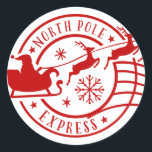 North Pole Express Santa Sleigh Christmas Stamp Classic Round Sticker<br><div class="desc">North Pole Express Santa Sleigh Christmas Stamp Classic Round Stickers.</div>