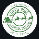 North Pole From Santa postage Stamp Express  Classic Round Sticker<br><div class="desc">This design may be personalised in the area provided by changing the photo and/or text. Or it can be customised by clicking Personalise this Template and then choosing the click to customise further option and delete or change the colour of the background, add text, change the text colour or style,...</div>