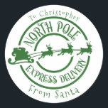 North Pole From Santa postage Stamp Express  Classic Round Sticker<br><div class="desc">This design may be personalised in the area provided by changing the photo and/or text. Or it can be customised by clicking Personalise this Template and then choosing the click to customise further option and delete or change the colour of the background, add text, change the text colour or style,...</div>
