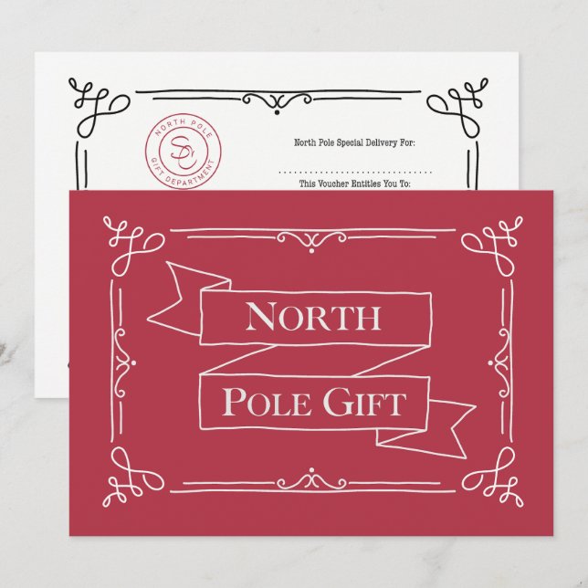 North Pole Gift Certificate Red & White Card (Front/Back)