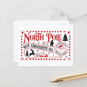 North Pole hot chocolate Christmas Holiday Postcard