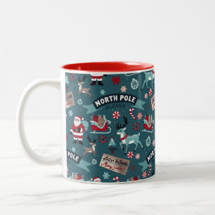 North Pole Magic – Santa and Reindeer Holiday Two-Tone Coffee Mug
