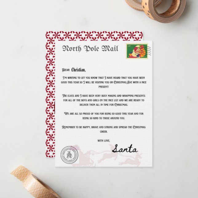 North Pole Mail Letter From Santa Claus Custom Card (Front/Back In Situ)