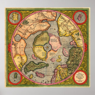 North Pole Map by Mercator Poster