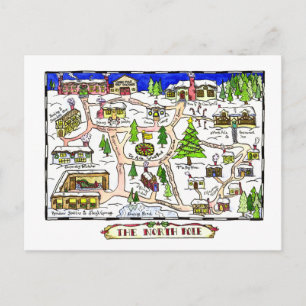 North Pole Map Christmas Postcard