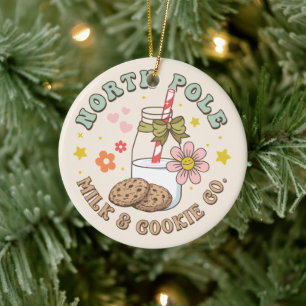 North Pole Milk And Cookie Co. Santa Claus Wooden  Ceramic Ornament