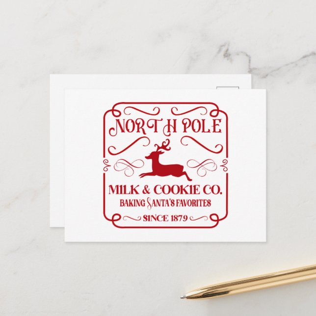 North Pole Milk and Cookie Company Holiday Postcard (Front/Back In Situ)