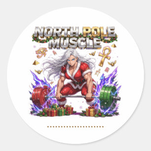 North Pole Muscle Mrs Claus - Female Christmas Gym Classic Round Sticker