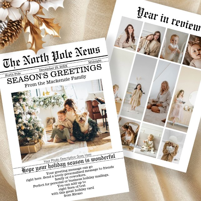 North Pole News Christmas Newspaper Personalised Holiday Card (North Pole News Christmas Newspaper Personalized Holiday Card by Ricaso. Fun cards with your photos)