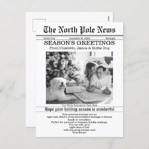 North Pole News Christmas Newspaper Personalised Holiday Postcard