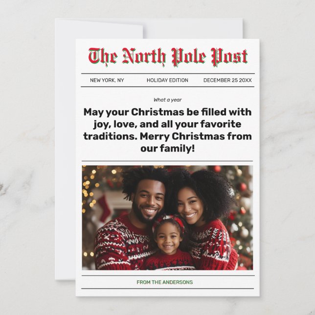 North Pole Newspaper Christmas Greeting Card (Front)