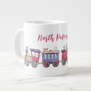 North Pole or Bust Christmas Locomotive Custom     Large Coffee Mug