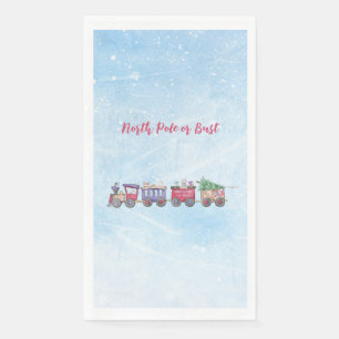 North Pole or Bust Christmas Locomotive Custom Napkin