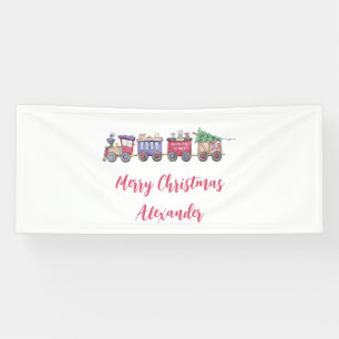 North Pole or Bust Personalised Train Cute Animals Banner