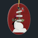 North Pole Penguin Ceramic Christmas Ornament<br><div class="desc">Text can be added to this ornament to make a personalised holiday gift. If you need help,  just click on the contact link below to send the designer a personal detailed message.</div>