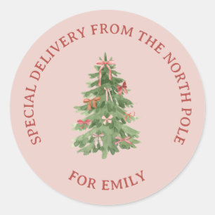 North Pole Pink Girly Christmas Tree Gift Stickers