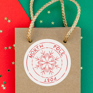 North Pole Post Stamp Snowflake Christmas  Classic Round Sticker