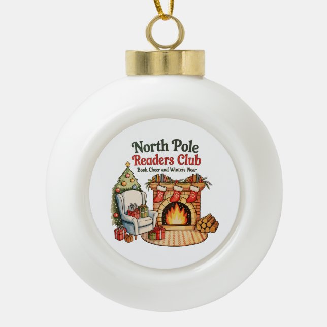 North Pole Readers Club Christmas Books Xmas Lover Ceramic Ball Christmas Ornament (Front)