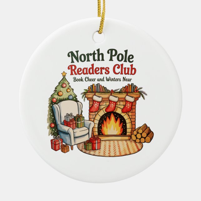 North Pole Readers Club Christmas Books Xmas Lover Ceramic Ornament (Front)