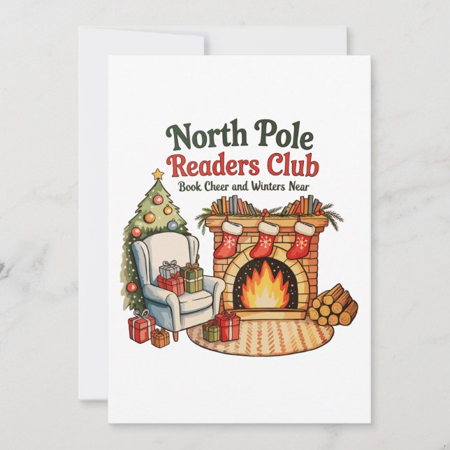North Pole Readers Club Christmas Books Xmas Lover Holiday Card (Front)