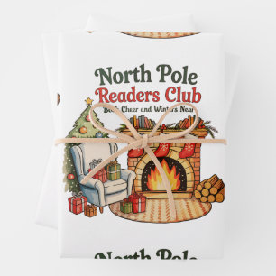 North Pole Readers Club Christmas Books Xmas Lover Wrapping Paper Sheet