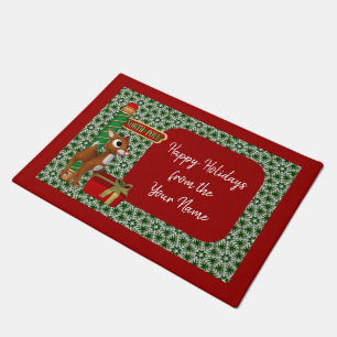 North Pole Reindeer Christmas Holiday Personalised Doormat
