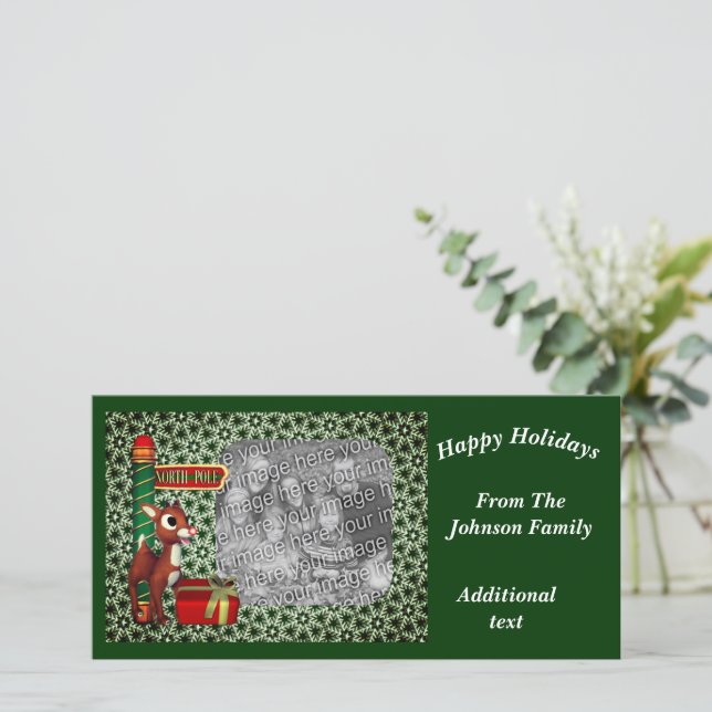 North Pole Reindeer Christmas Holiday Photo Card (Standing Front)