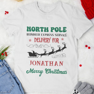 North Pole Reindeer Express Service Personalized T-Shirt