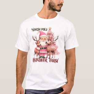 North Pole Reindeer Farm - Pink Christmas T-Shirt