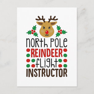 North Pole Reindeer Flight Instructor Christmas Holiday Postcard