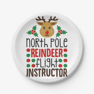 North Pole Reindeer Flight Instructor Christmas Paper Plate