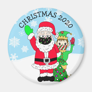North Pole Santa and Elf in Facemask 2020 Keepsake Magnet