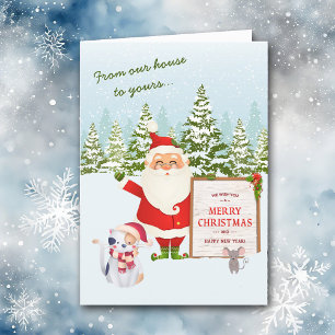 North Pole Santa Cat and Mouse Christmas Holiday Card