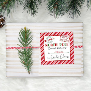 North Pole Santa Delivery Christmas in Pink Square Sticker