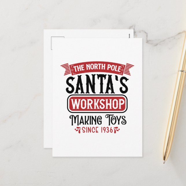 North Pole Santa's workshop Holiday Postcard (Front/Back In Situ)