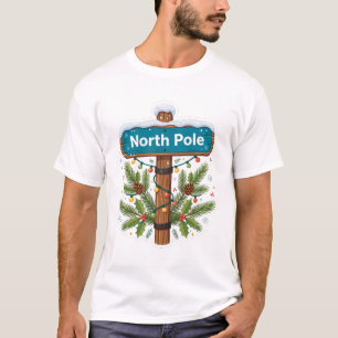 North Pole Signpost Vintage Christmas Art T-Shirt