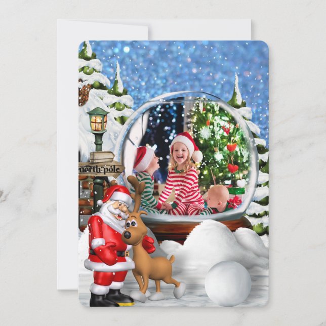 North Pole Snow Globe Holiday Greetings Announcement (Front)