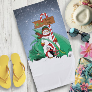 North Pole Snowman Dragon Penguin Christmas Beach Towel