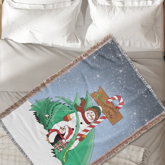 North Pole Snowman Dragon Penguin Christmas Throw Blanket (Creator Uploaded)