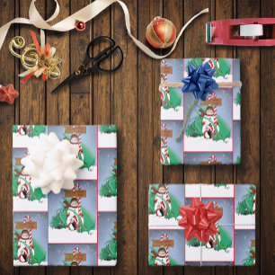 North Pole Snowman Dragon Penguin Christmas Wrapping Paper Sheet