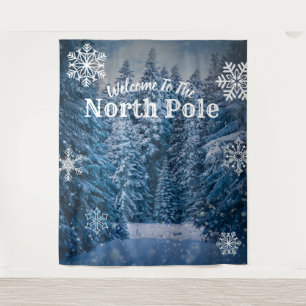 North Pole Snowy Trees    Party Backdrop Tapestry