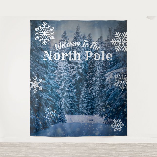 North Pole Snowy Trees  | Party Backdrop Tapestry (Front)
