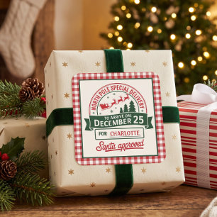 North Pole Special Santa Delivery Plaid Square Sticker