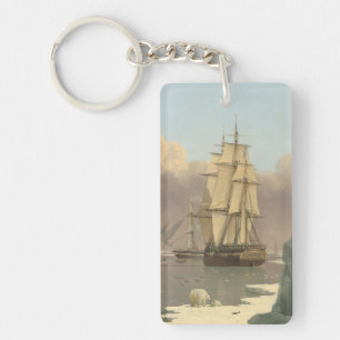 North Pole Three Masted Ships Ocean Scene Key Ring