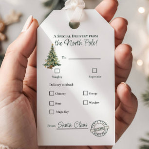North Pole trendy Christmas Tree Name Gift Tag