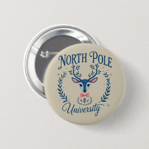 North Pole University Xmas Chinoiserie Reindeer  6 Cm Round Badge