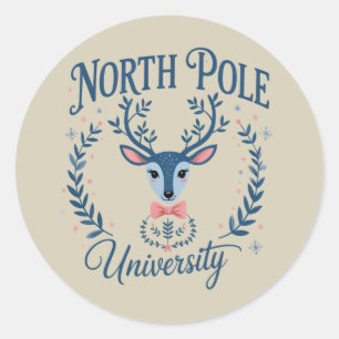 North Pole University Xmas Chinoiserie Reindeer  Classic Round Sticker